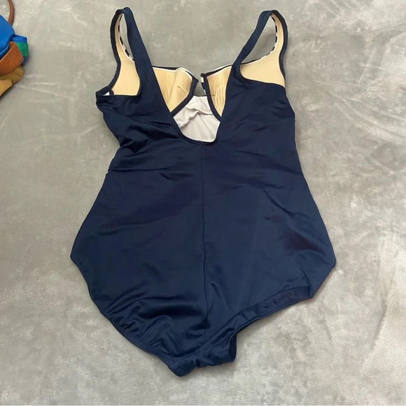 Navy and White Striped Women's Swimsuit - Picture 3 of 12